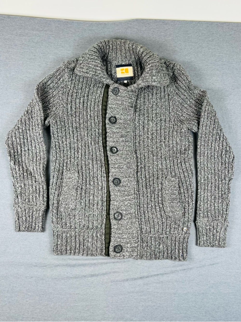 Boss Gray Knit Shawl Collar Button Cardigan